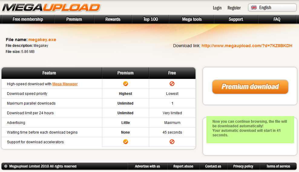 megaupload.com Screenshot der Homepage von megaupload.com